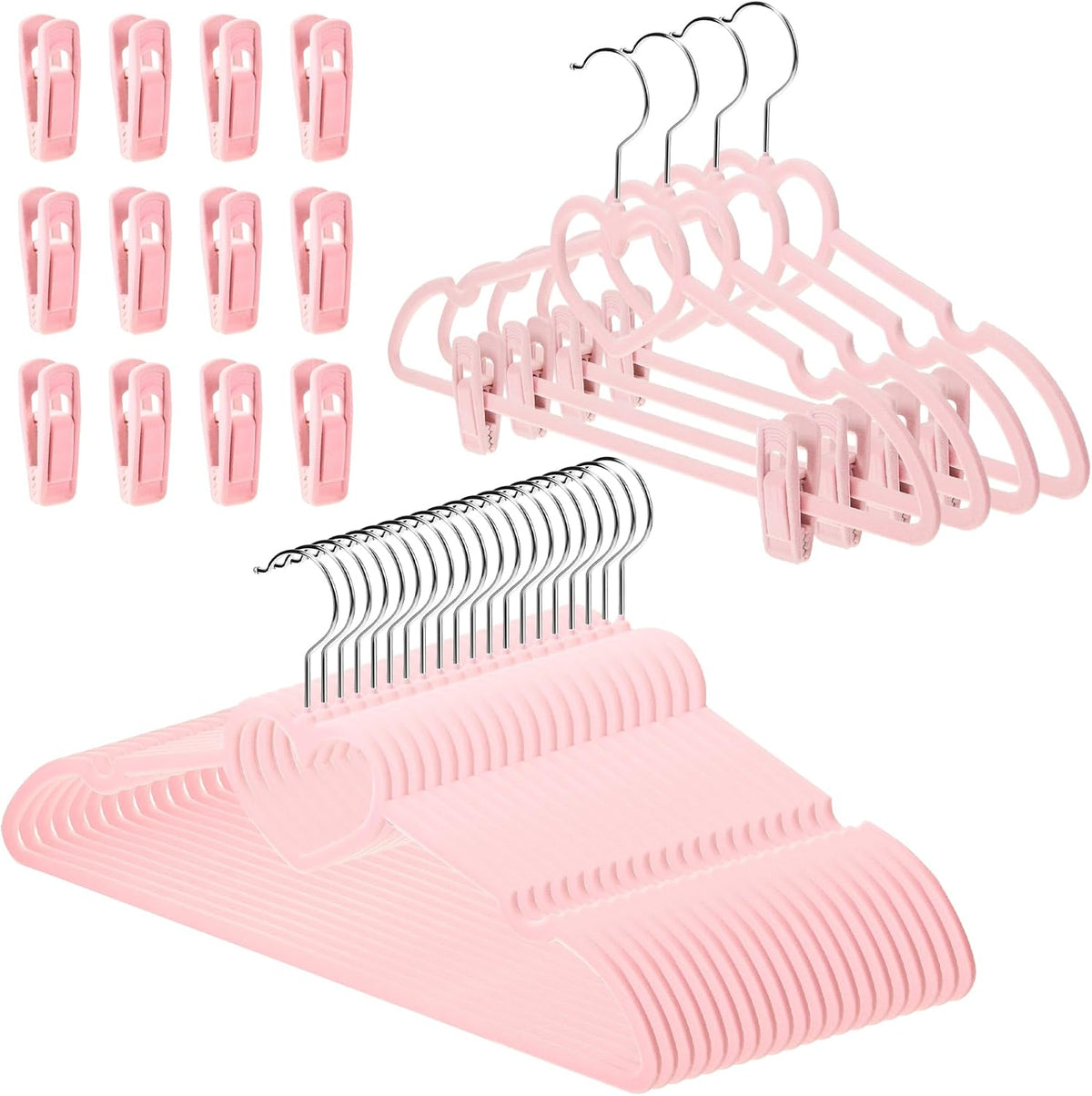Tessco for You 20 Pcs Pink Velvet Heart Hangers with 360° Swivel Hooks