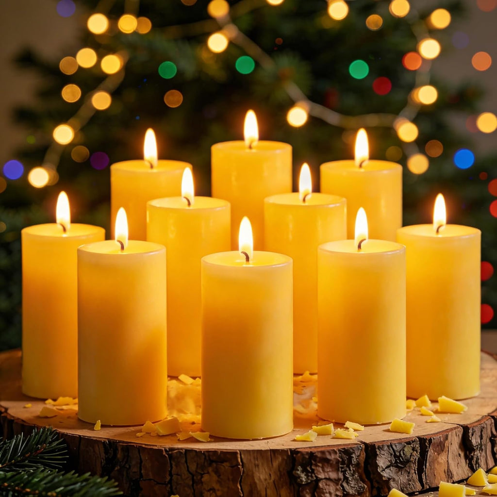 12 Pack 2 inch Thick Natural Beeswax Pillar Candle, 4 inch Tall - Yellow