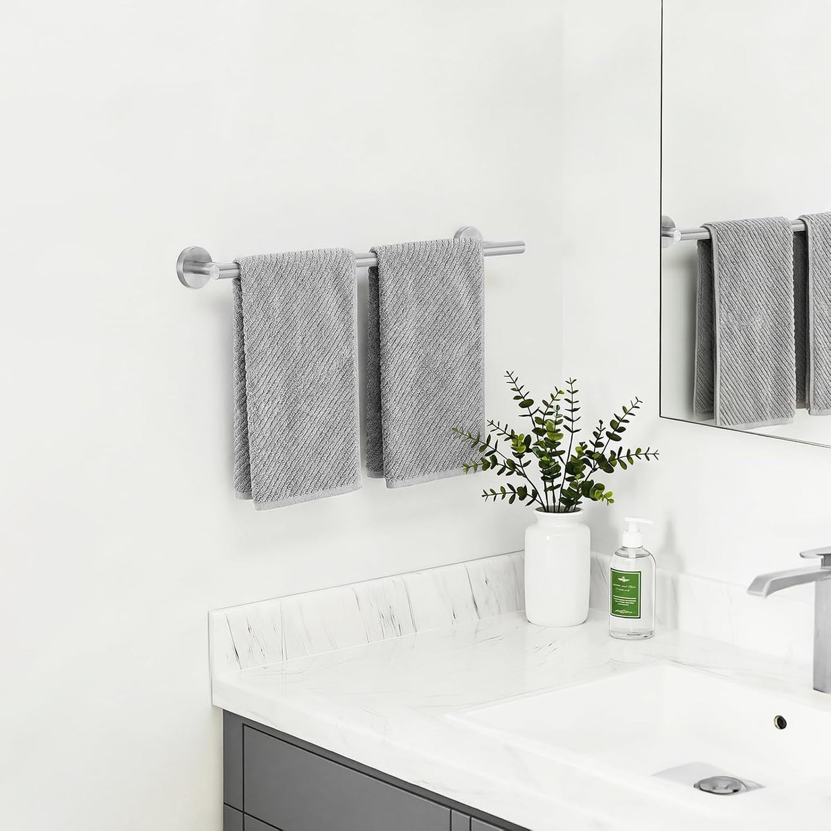Brushed Nickel Towel Bar, 24 Inch Towel Rack for Bathroom Wall-Mounted