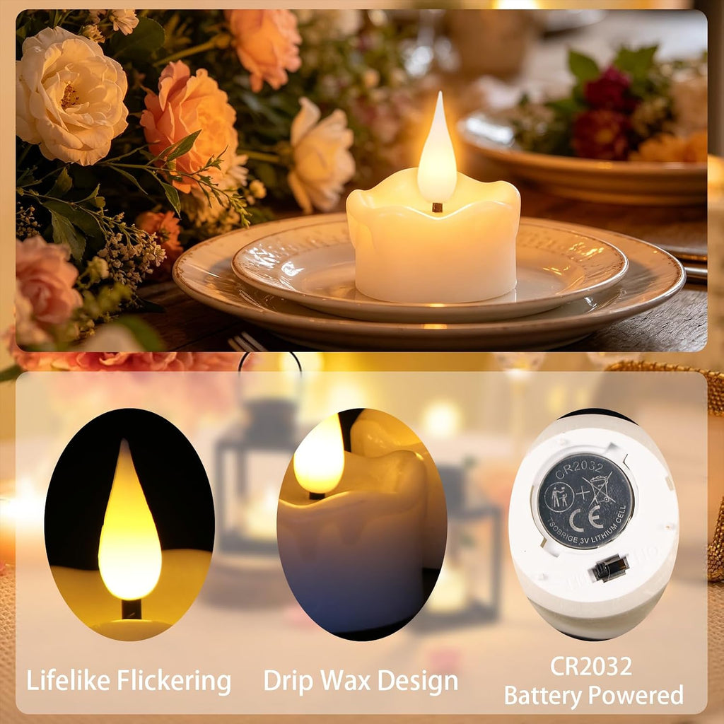 12 Pack Flameless Tea Light Candles with 6 hours Timer, 200+ Hours Long Lasting Battery Operated tealight, Real Wax Flickering Candles for Votive Wedding Centerpiece Table Decor Halloween Christmas