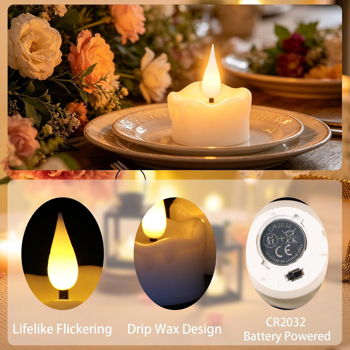 12 Pack Flameless Tea Light Candles with 6 hours Timer, 200+ Hours Long Lasting Battery Operated tealight, Real Wax Flickering Candles for Votive Wedding Centerpiece Table Decor Halloween Christmas
