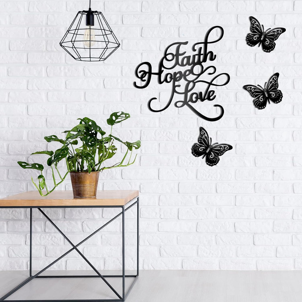 Moxweyeni 4 Pcs Faith Hope Love Metal Wall Decor with Butterfly Wall Signs