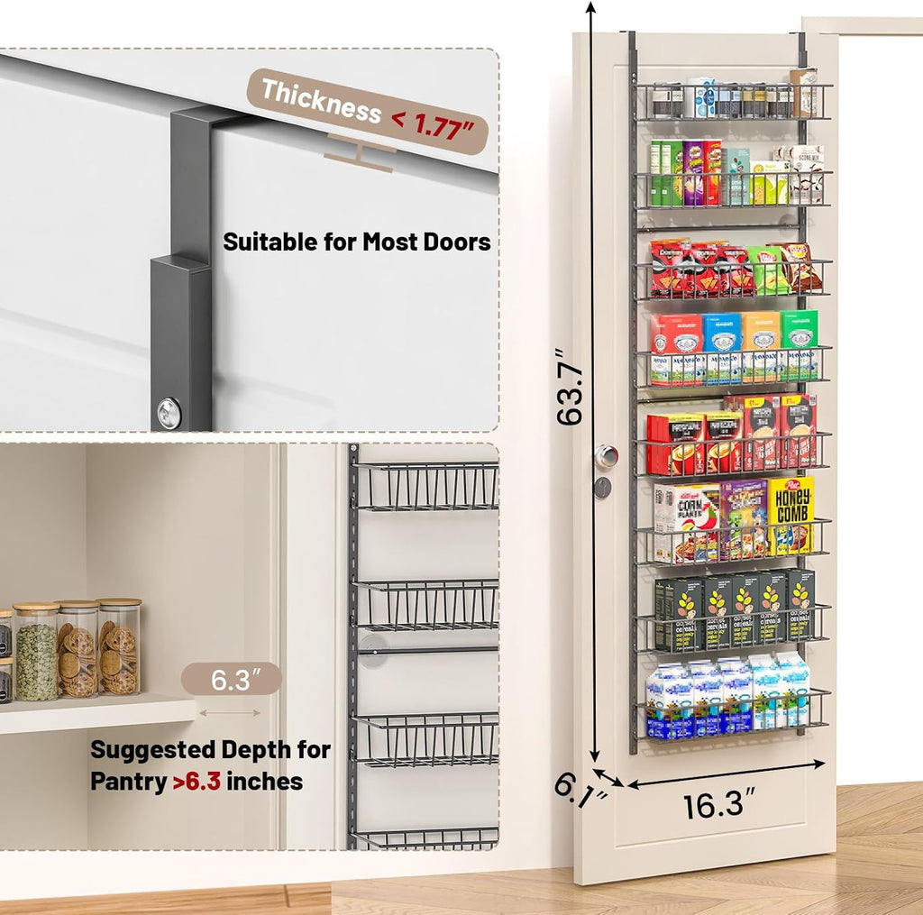 ElegantArray 8-Tier Pantry Door Organizer, Hanging Storage Basket Deep Gray