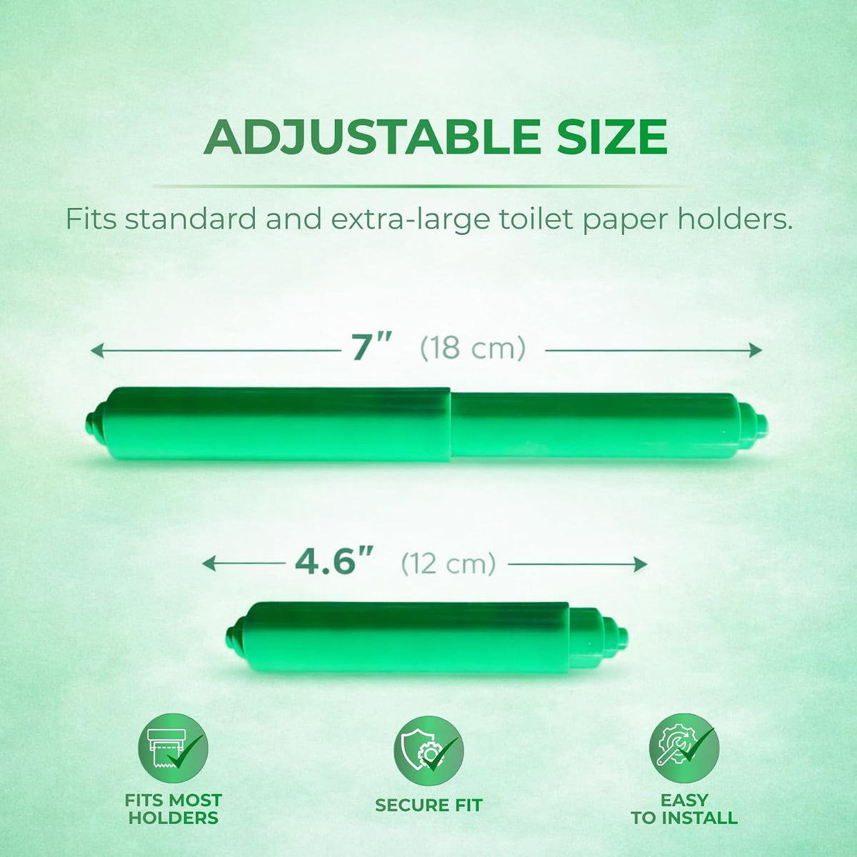 Green Spring-Loaded Toilet Paper Rod 7" Bathroom Tissue Holder