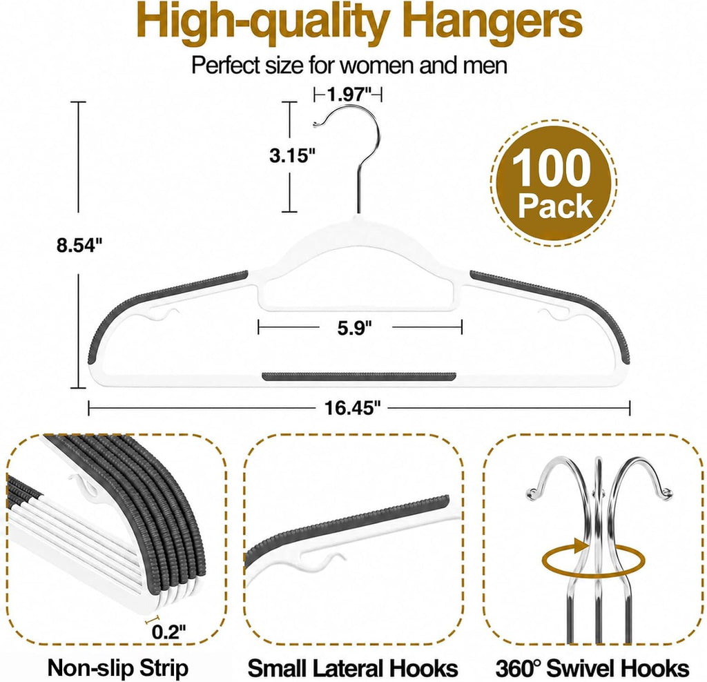 Plastic Hangers 30 Pack, 16.5" Non-Slip Clothes Hangers Heavy Duty
