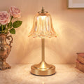 Cordless Table Lamp, Rechargeable Amber Glass Tulip Flower Touch Lamp