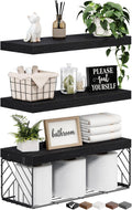 BAYKA Black Floating Bathroom Shelves, 15.7in, 3Pk, Wall Mount Wood Shelf
