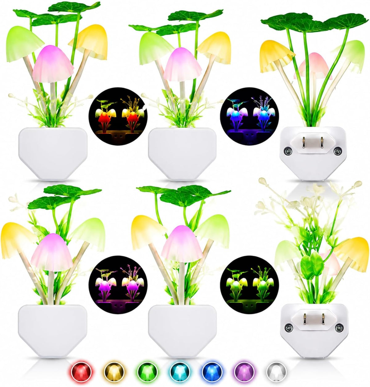 Mudder 6 Pack Plug in LED Mushroom Night Light, Water Plants, Lotus Leaves
