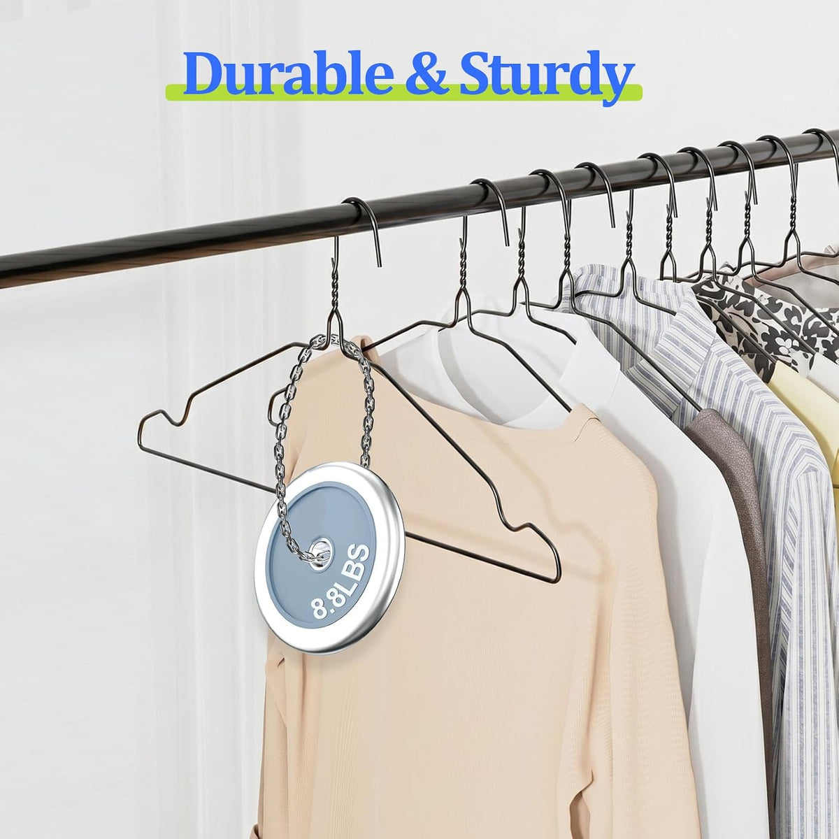 Space Saving Metal Wire Clothes Hangers, 150 Pack, 17 Inch, Black