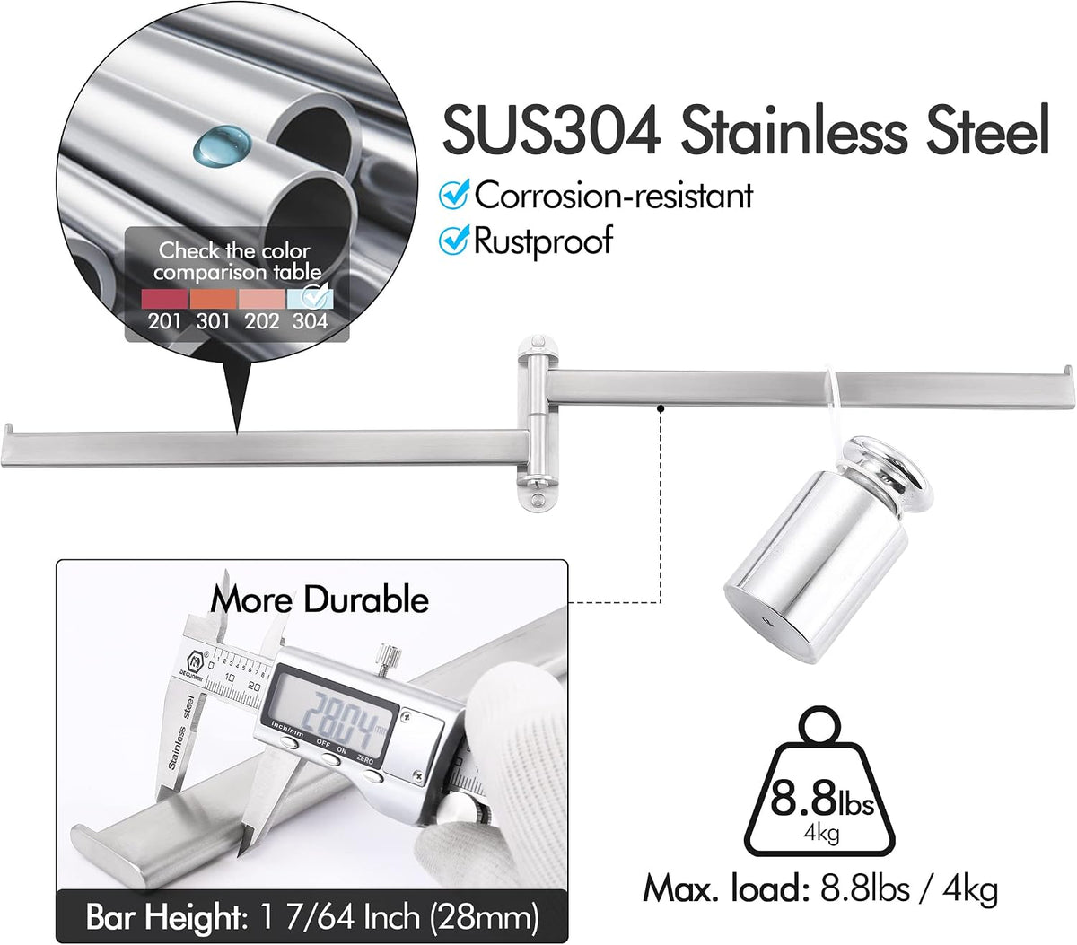 KES Swivel Towel Rack, Wall Mounted 2-Arm, Brushed 18/8 Stainless Steel