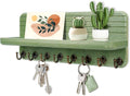Key Holder for Wall, Mail Organizer Wall Mount with 8 Hooks Wooden Hanging Key Rack for Home Decor, Hallway, Entryway (Dark Green)