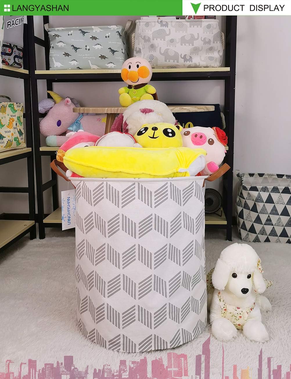 Round Laundry Basket Collapsible Storage Hamper Organizer Gery Wave