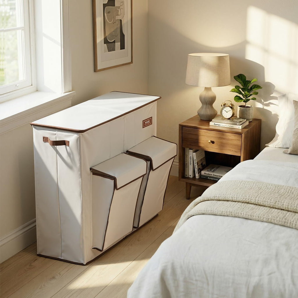 SOLEDI 220L Laundry Hamper 3 Section with Lid and 2 Side Pockets