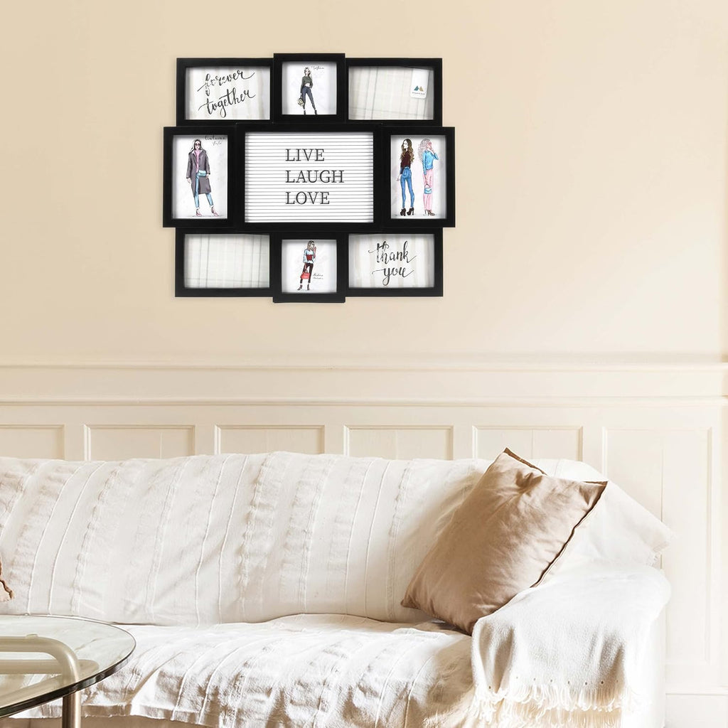 Prinz 8-Opening Letterboard Wall Collage Picture Frame, Black