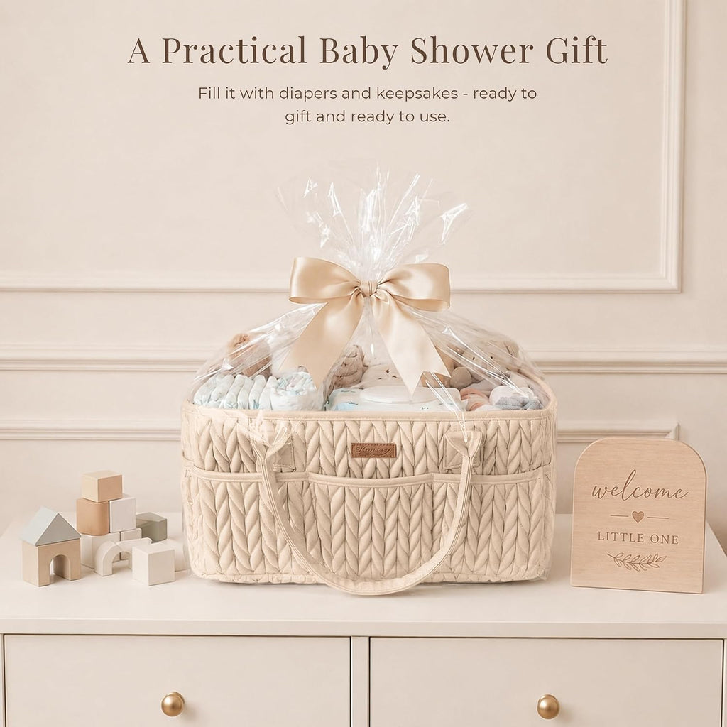 Konssy Baby Diaper Caddy Organizer, Braided Quilted Design with PU Handles