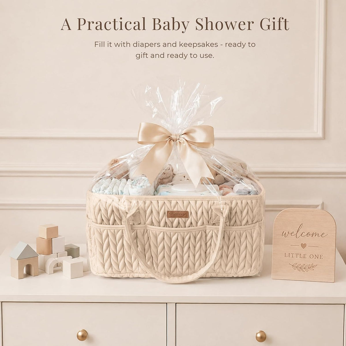 Konssy Baby Diaper Caddy Organizer, Braided Quilted Design with PU Handles