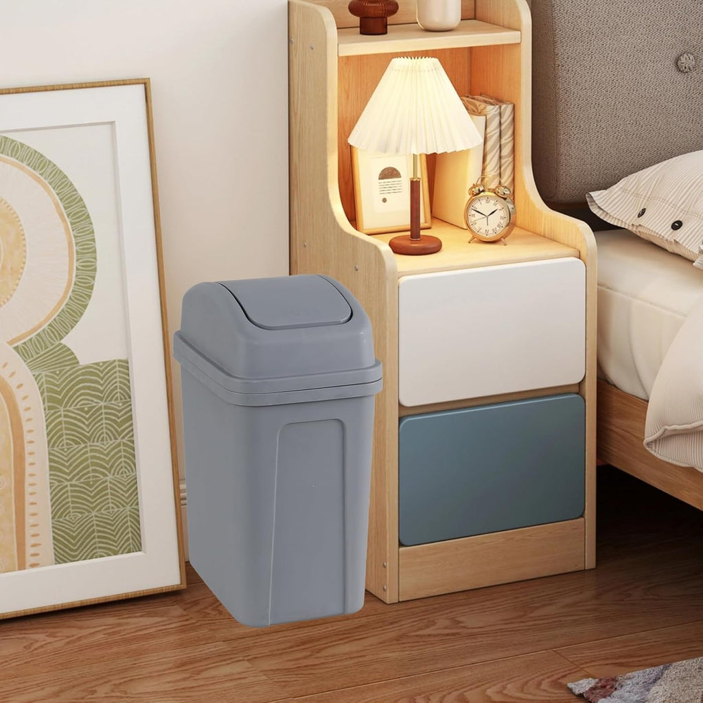 1.8 Gallon Small Plastic Trash Can with Swing Top Lid, 1-Pack, Grey