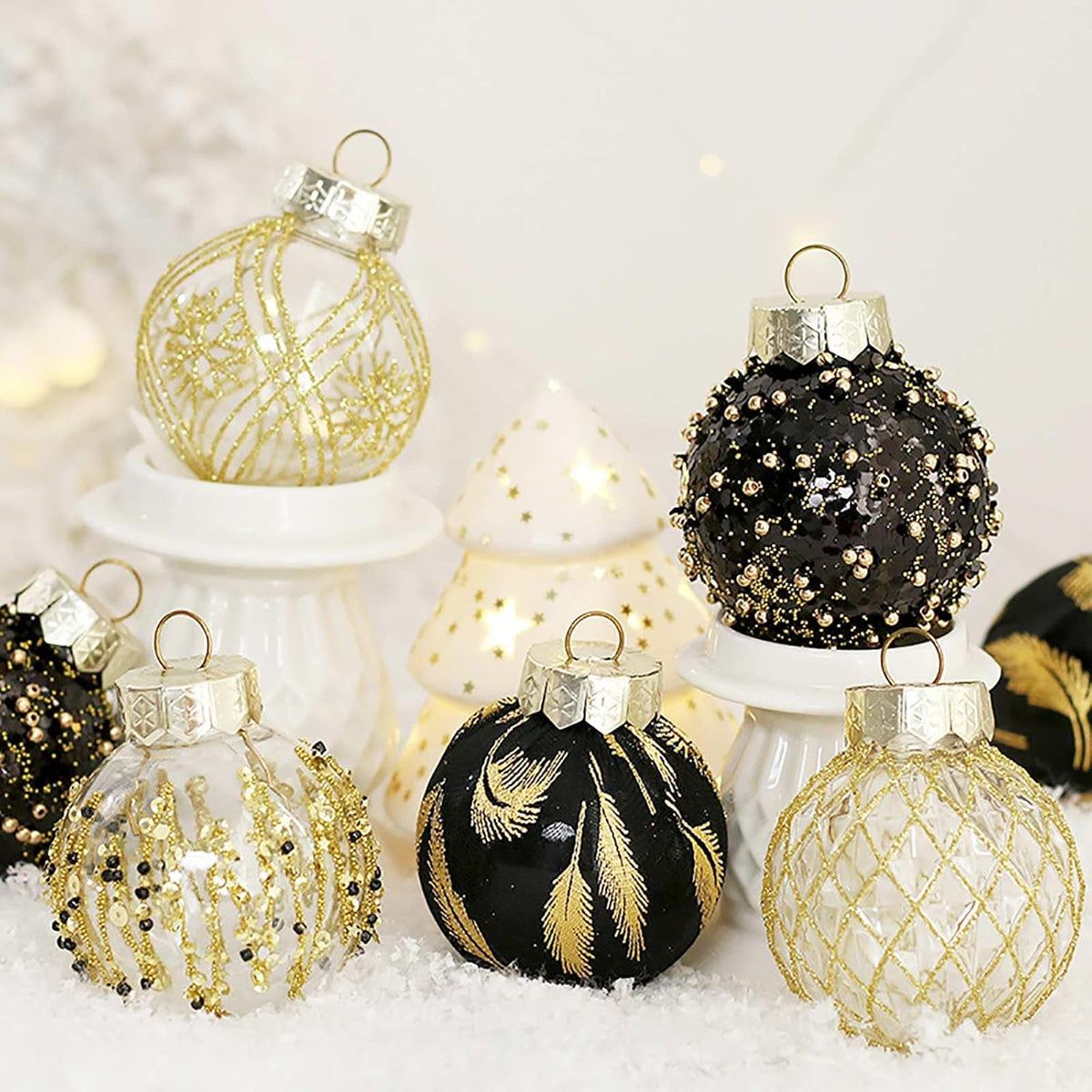 2.36"/60mm Christmas Ornaments Set, 25 PCS Shatterproof Christmas Tree Decor Set, Hanging Plastic Xmas Balls for Home, Holiday, Wedding, Xmas Hanging Decortions (Black Gold)