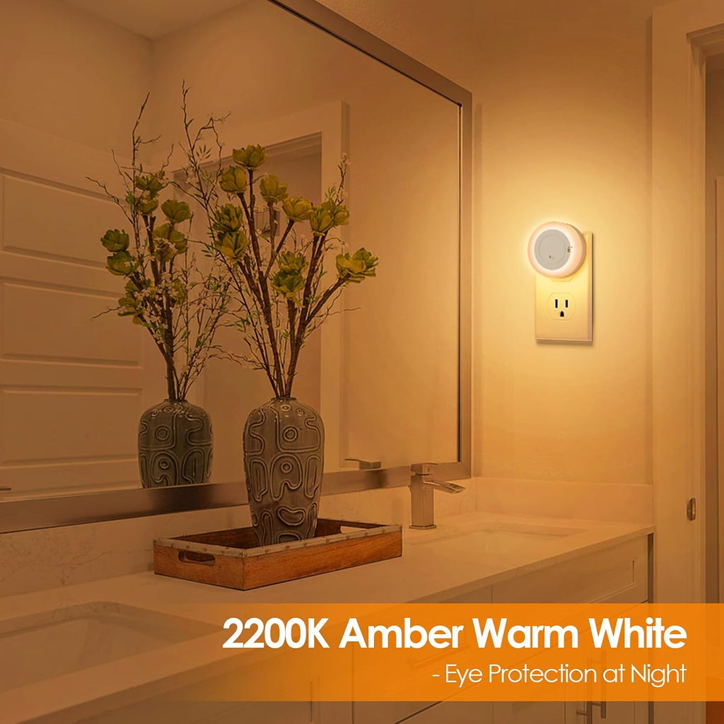 2-Pack LED Night Lights Plug in Dimmable with Sensor 2200K Amber White