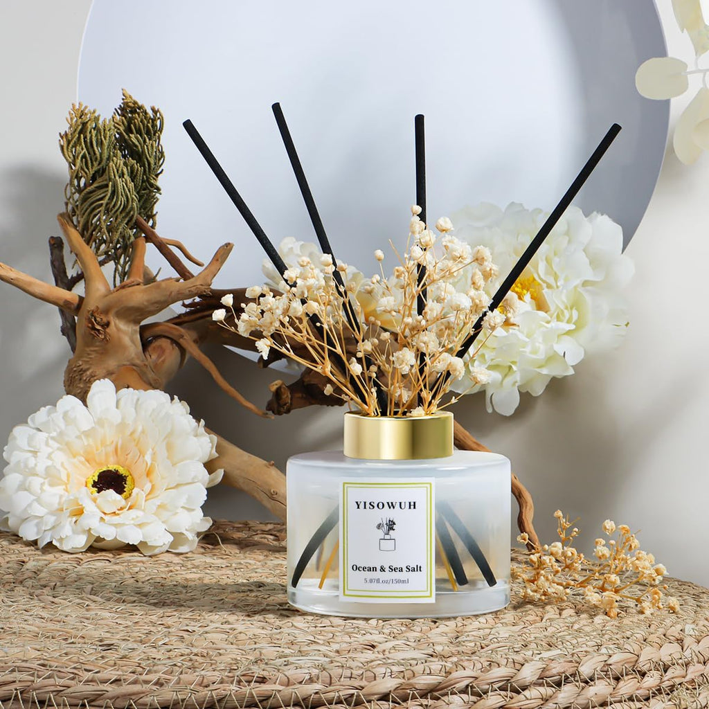 Reed Diffuser Set,5.07 fl oz (150 ml) - Ocean & Sea Salt Oil Diffusers with 8 Reed Sticks,Home Fragrance Reed Diffuser for Bathroom Shelf Decor