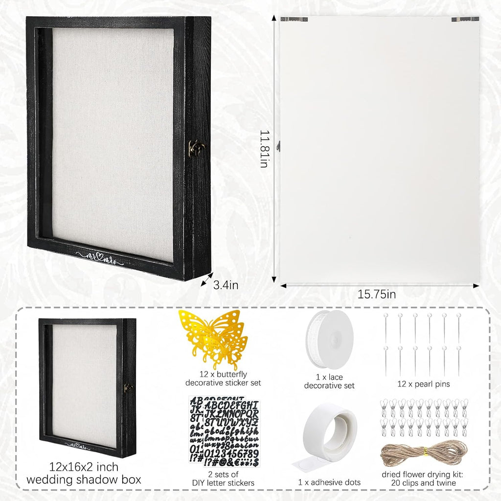 Yookeer 12x16'' Large Shadow Box Wedding Flower Display Case Frame, Black