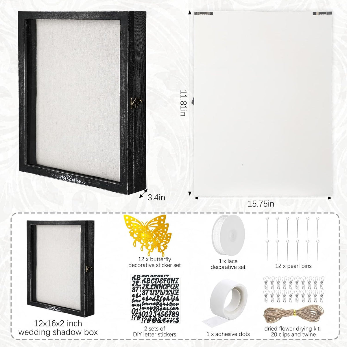 Yookeer 12x16'' Large Shadow Box Wedding Flower Display Case Frame, Black