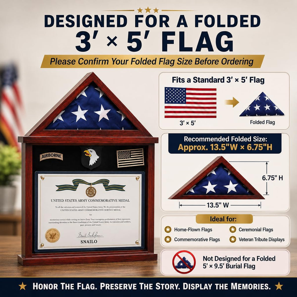 Snail Flag Display Case Military Shadow Box for a Folded Army 3'x5' Flag