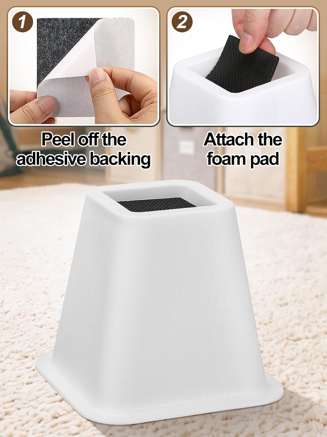 Bigmeta 6" Stable Bed Risers for Dorm Twin XL - White, 4 Pcs