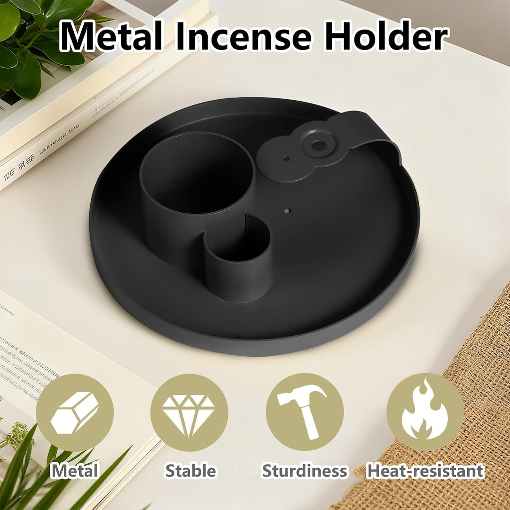 4 in 1 Incense Holder, Sage Burner Holder, Palo Santo Holder Burner, 5.47" Ash Catch Tray, Smudge Stick Holder with Handle for Incense Sticks Incense Cone, Yoga Meditation and Room Decor