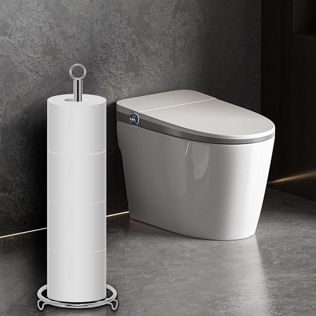 Bath Toilet Paper Holder, Toilet Tissue Roll Organizer Storage, Tissue Paper Holder Stand for Bathroom/Kitchen Countertop, Metal (21" H, Chrome)