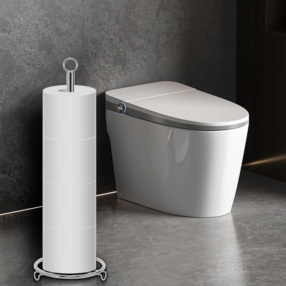 Bath Toilet Paper Holder, Toilet Tissue Roll Organizer Storage, Tissue Paper Holder Stand for Bathroom/Kitchen Countertop, Metal (21" H, Chrome)