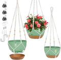 3 Pack Hanging Planter for Indoor Plants, 10inch Self-Watering Hanging Plant Pot, Macrame Plant Hanger with Pot, Chain, S & Ceiling Hooks, Removable Saucer and Drainage Holes for Garden Home - Green