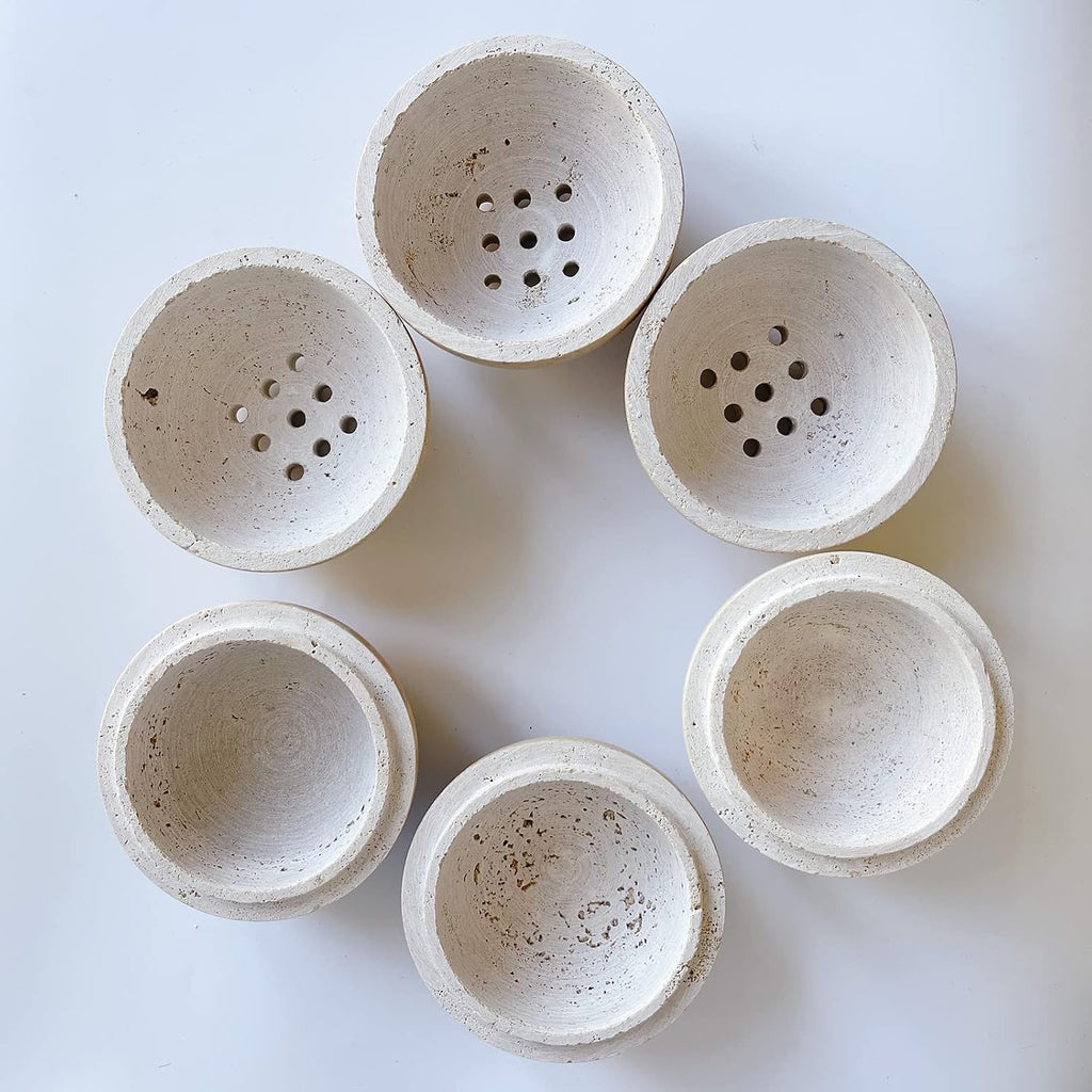 9 Holes Handmade Natural Marble Round Incense Burner Holder for Meditation Decorative Room/Kitchen/Coffee Shop (Beige Travertine Stone)