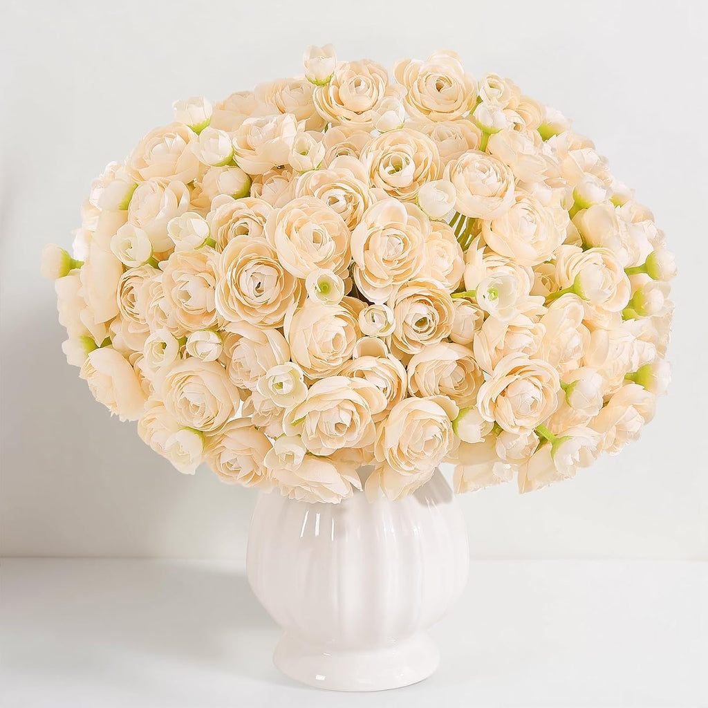 U'Artlines Mini Ranunculus Artificial Flowers Bouquet 20 PCS Creamy