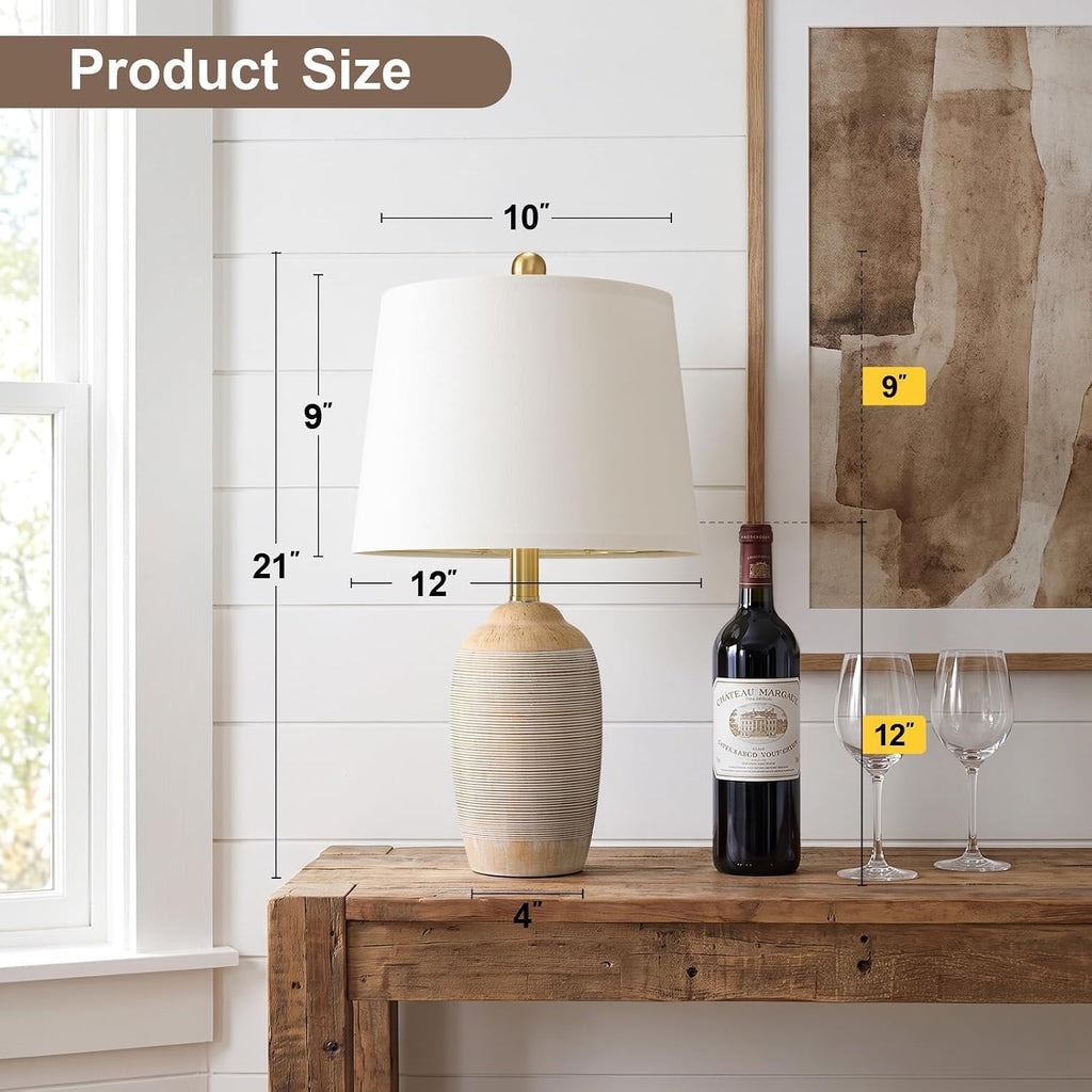 USumkky 21" Vintage Ceramic Table Lamps Set of 2 for Bedroom Rustic Cream