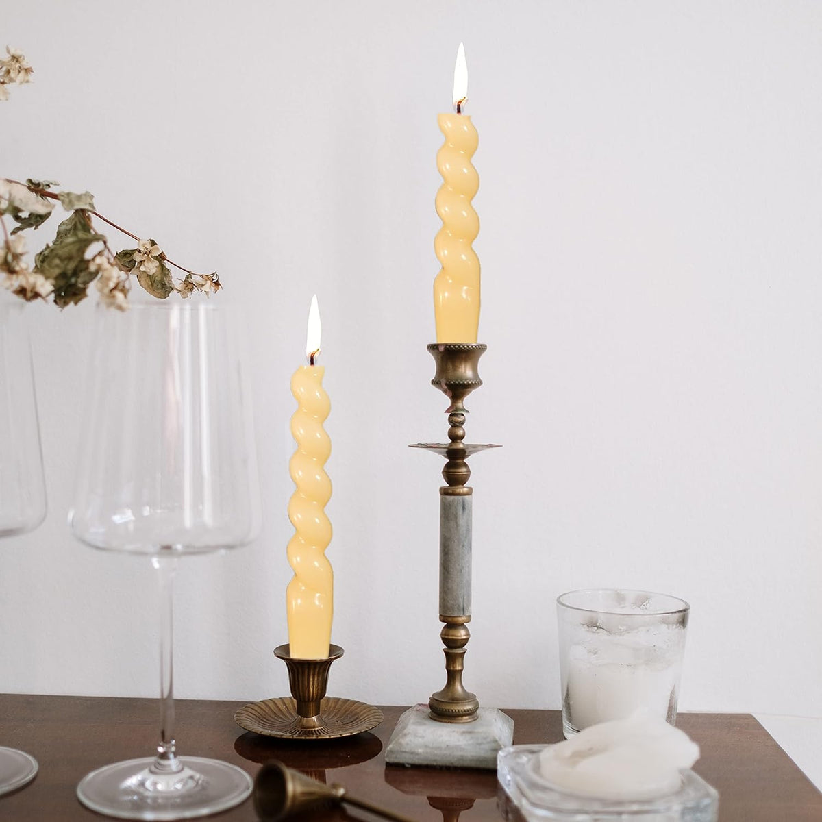Yellow Spiral Taper Candle 7.5inch Long Smokeless Twisted Candlesticks Drip-Free Spiral Candles for Relaxation Party Wedding Churche or Special Occasions