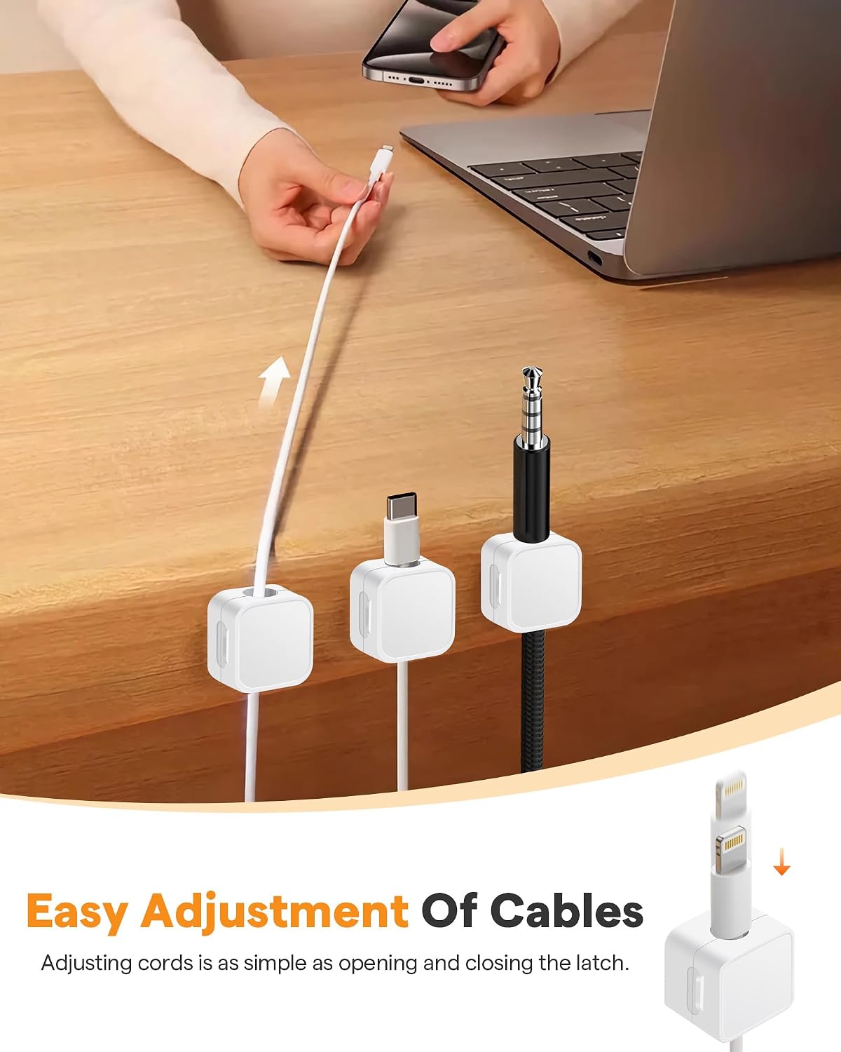 6 Pack Magnetic Cable Clips+2 Sheets (20 Lables) Cute Self-Adhesive Sticker Lables, 11.5mm Ultra Slim Smooth Adjustable Cord Holder, Under Desk Cable Management for Home/Office/Kitchen/Nightstand