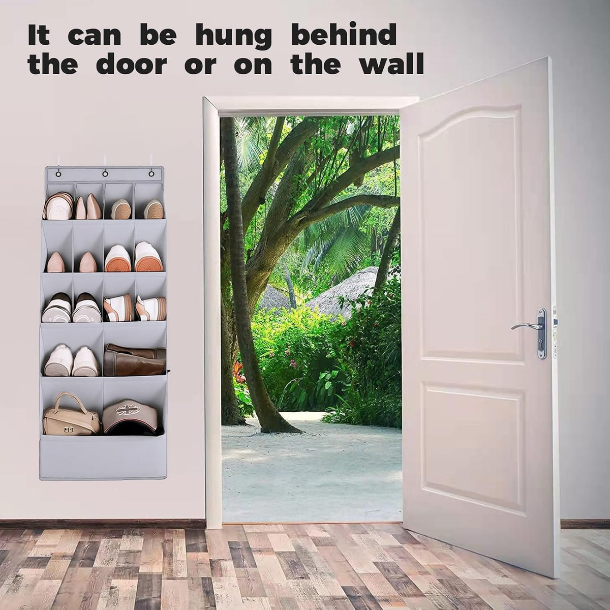 over the Door Shoe Organizer, Hanging Shoe Organizer with 15 Large Deep Pockets, Narrow Shoe Rack for Door Hanging Boots Storage, Dorm Room Essentials, Grey 11 Grid
