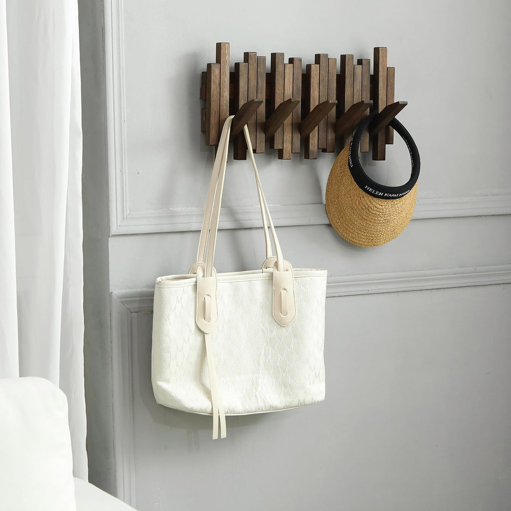 Wall Mounted Piano Coat Rack| Coat Rack Wall Mount| Flip Down Hook Rack 5 Hooks| Entryway Wall Art Hook,Made of Acacia Wood (Wood Wax Oil Dyed Walnut Color).Wall Art
