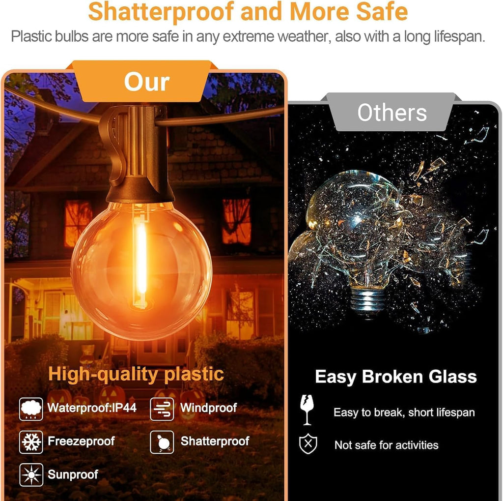 LAMPHOME 4-Pack Globe Outdoor Halloween String Lights, 26FT Patio Lights with 12+1 Edison Shatterproof Bulbs(1 Spare), Connectable Dimmable Orange Lights for Backyard Porch Halloween Decor