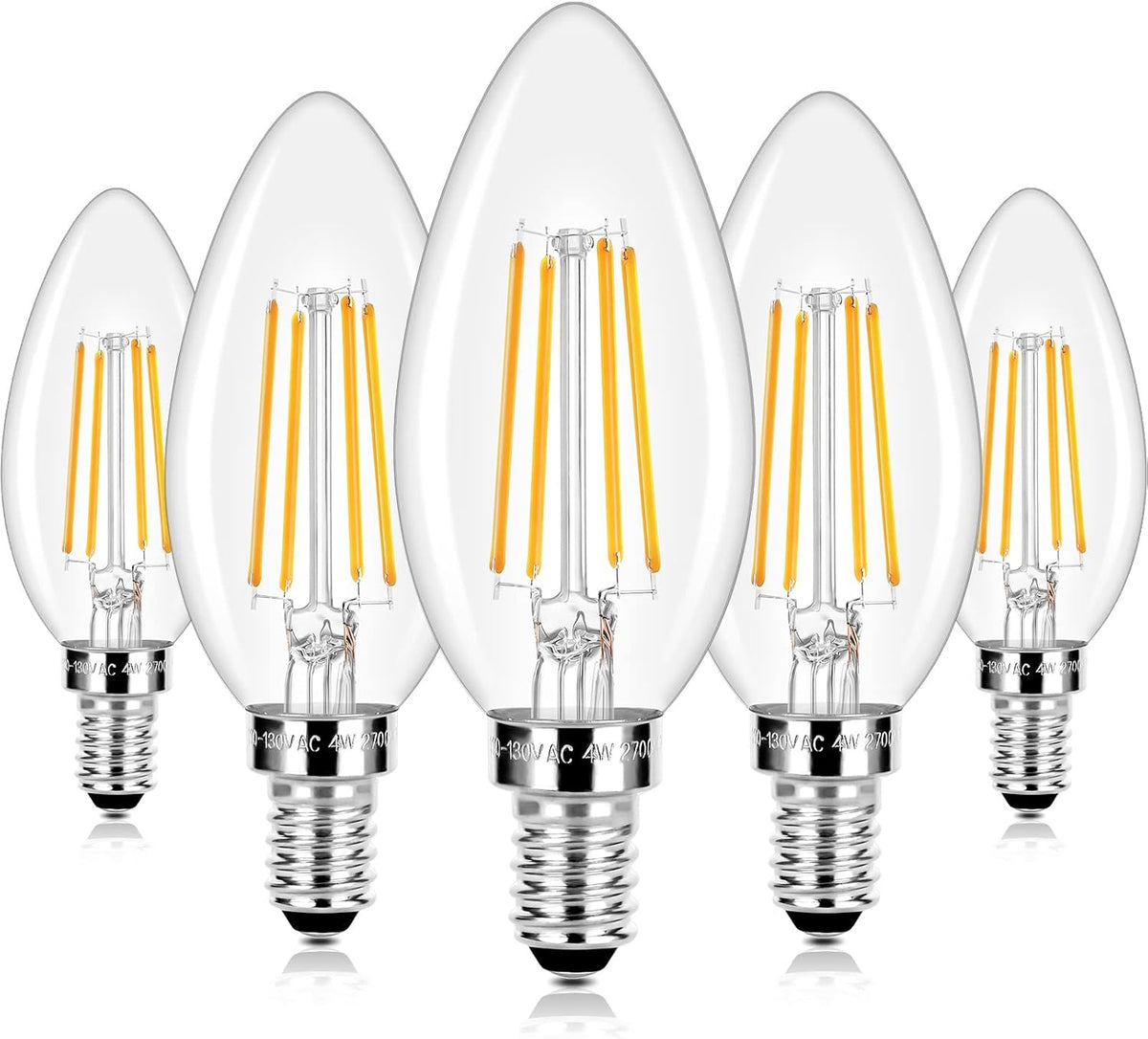 E12 LED Candelabra Bulbs 40 Watt Equivalent, 4W Vintage Candle Light Bulbs Dimmable, 470Lm Warm White 2700K B10 Edison Bulb, Filament Clear Glass Lamp Bulb for Chandelier Ceiling Fan (5 Packs)