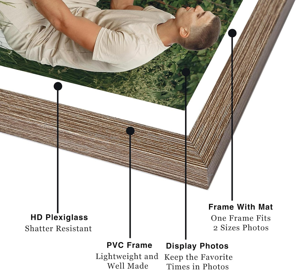 JCJMY 18 Packs 11x14 Picture Frames, Display 8x10 with Mat or 11x14 Without Mat, Gallery Wall Frame Set, 11 by 14 Frames Bulk Set of 18 Collage Wall Decor Photo Frames for Wall Hanging, Rustic Brown