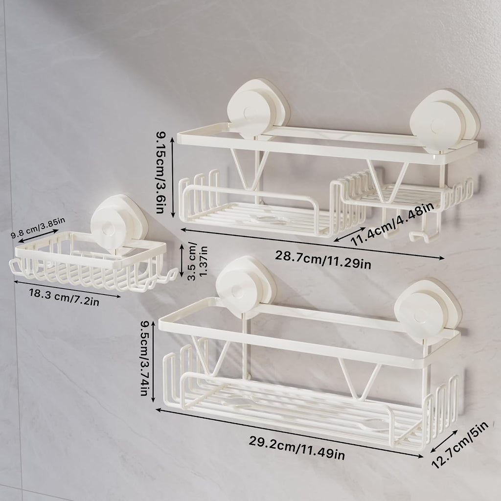 KEGII Suction Cup Shower Caddy, 3 Pack Bathroom Organizer, Off White