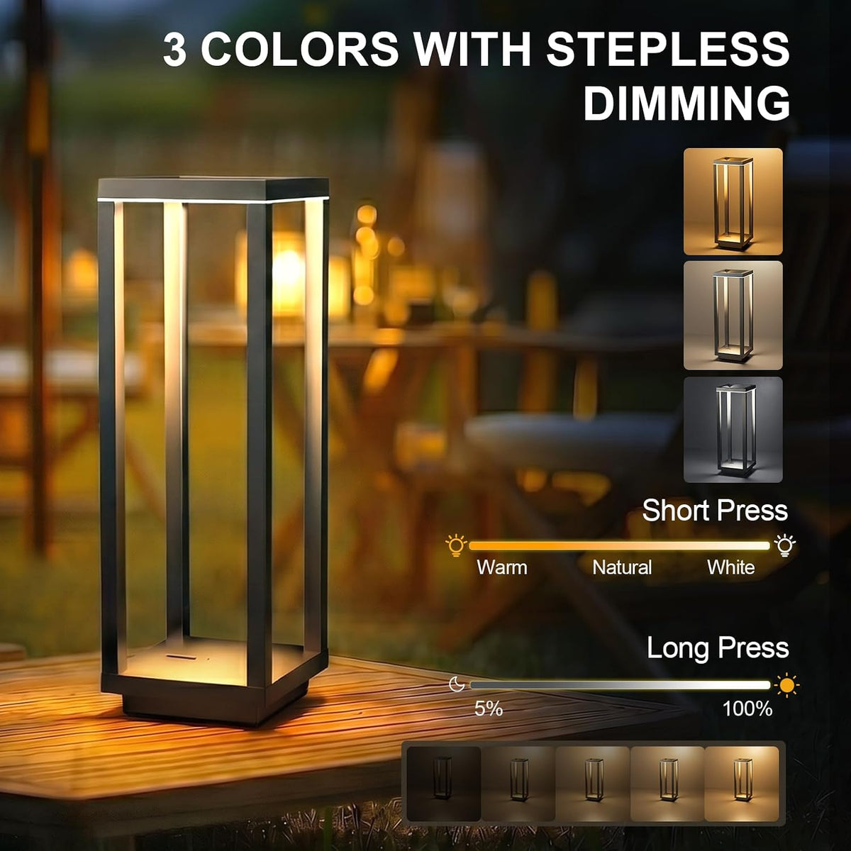 Dawnrise 1PK Rechargeable Cordless Table Lamp with 3 Color Dimmable