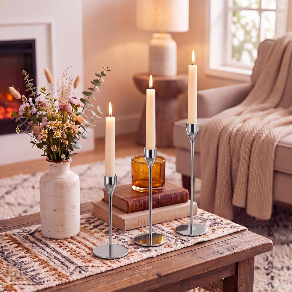 18 Pcs Silver Tall Taper Candle Holders, 3 Sizes, Fits 3/4" Candles