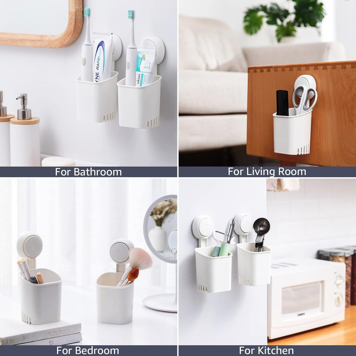 TAILI Suction Cup Toothbrush Holders for Bathroom Wall Mounted, White