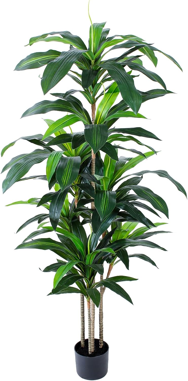 Yepdin 5 FT Dracaena Tree Artificial, Fake Tree with Plastic Pot, Faux Tropical Yucca Floor Plant Lifelike Foliage and Branches, Artificial Plants Indoor for Home Office Living Room Decor Indoor