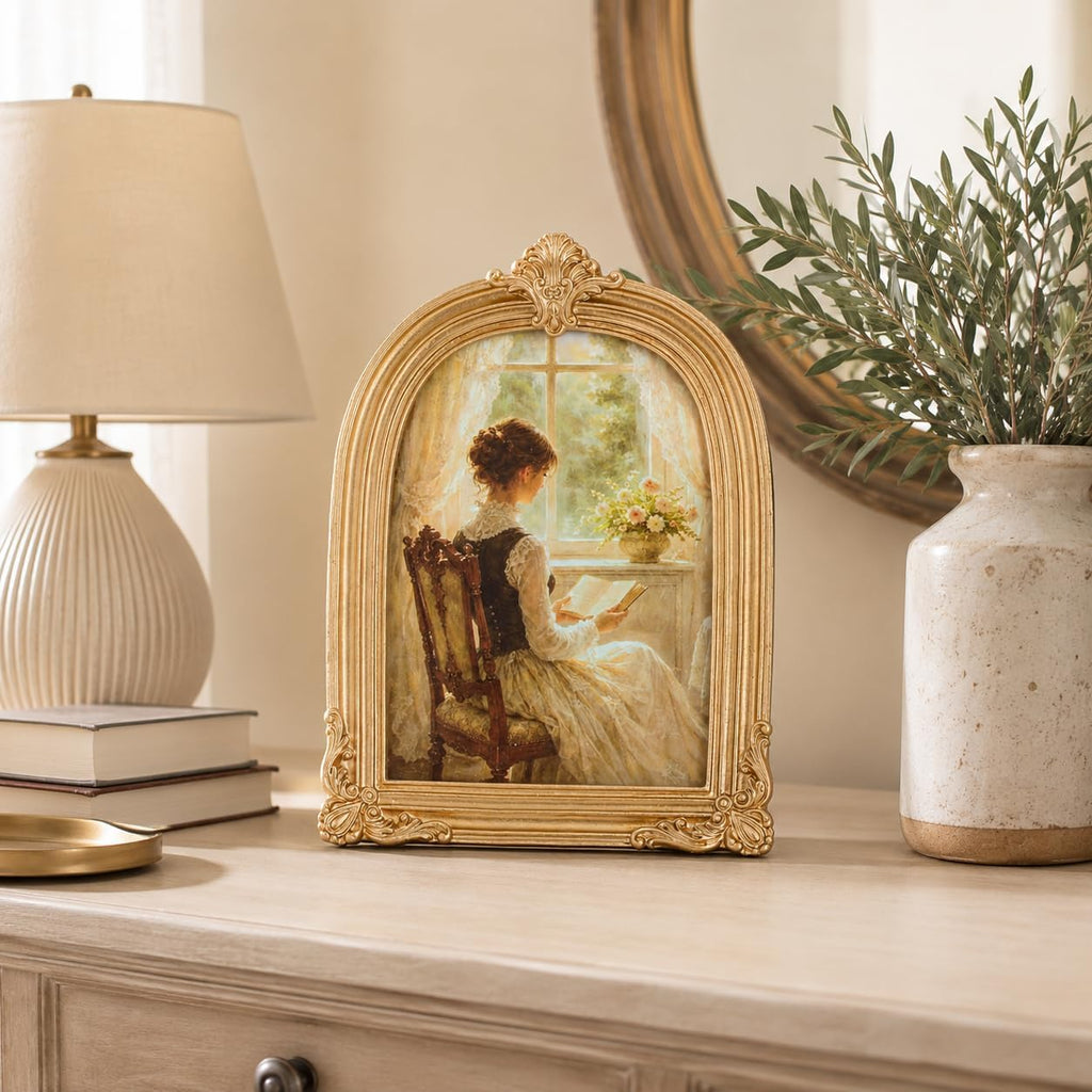 Vintage Picture Frame, Gold Photo Frame Arched, Gold, 5x7 Inch