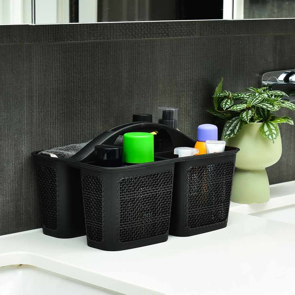 NINU Plastic Black Shower Caddy Basket, Divided Cleaning Portable Shower Basket with Handle Compartments Storage Organizer for Bathroom, College, Kitchen, Dorm Room Essentials
