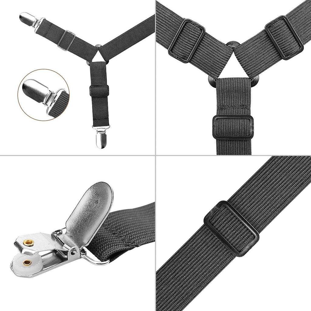 ACEDÉCOR Bed Sheet Suspenders, 4 Pcs(2 Sets) Adjustable Bed Sheet Holder Straps Fitted Sheet Clips Keeping Sheets in Place, Black